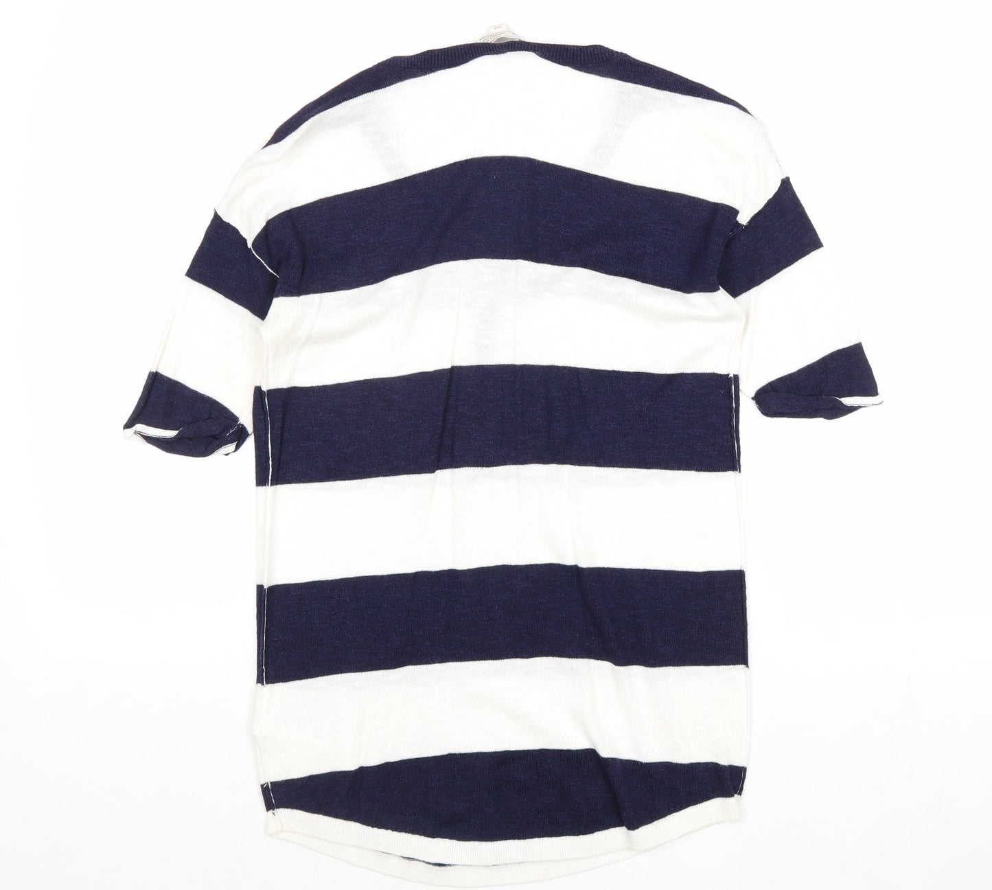 Gap Womens Blue V-Neck Striped Cotton Pullover Jumper Size XS