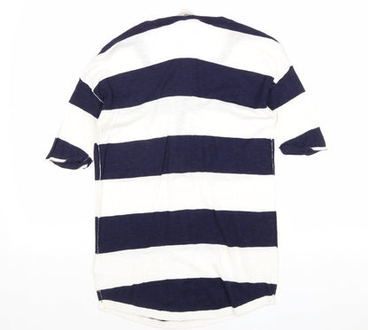 Gap Womens Blue V-Neck Striped Cotton Pullover Jumper Size XS