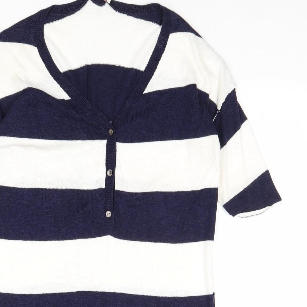 Gap Womens Blue V-Neck Striped Cotton Pullover Jumper Size XS