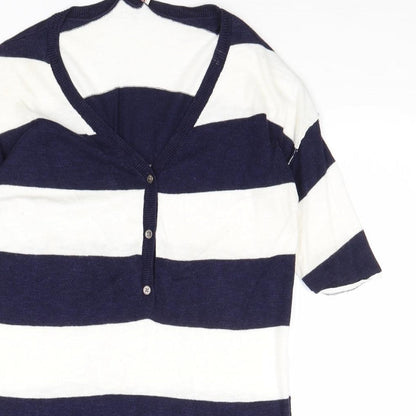 Gap Womens Blue V-Neck Striped Cotton Pullover Jumper Size XS