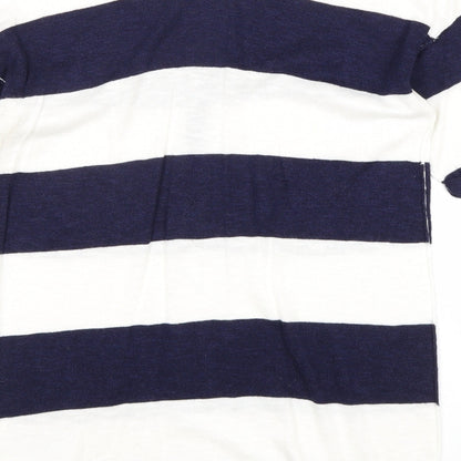 Gap Womens Blue V-Neck Striped Cotton Pullover Jumper Size XS