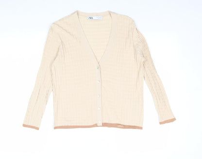 Womens UK Size S Zara Beige Cardigan Jumper