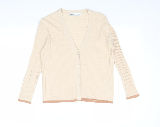 Womens UK Size S Zara Beige Cardigan Jumper
