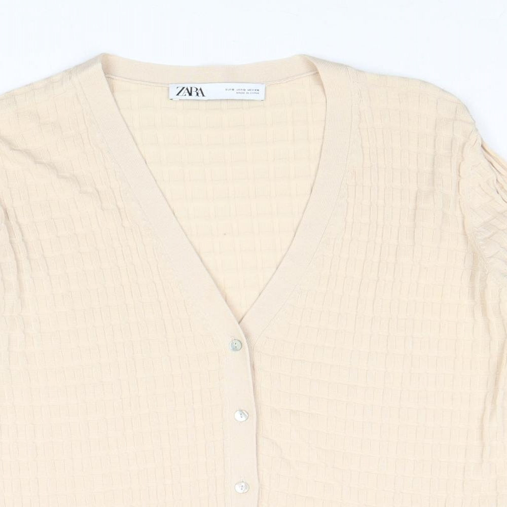 Womens UK Size S Zara Beige Cardigan Jumper