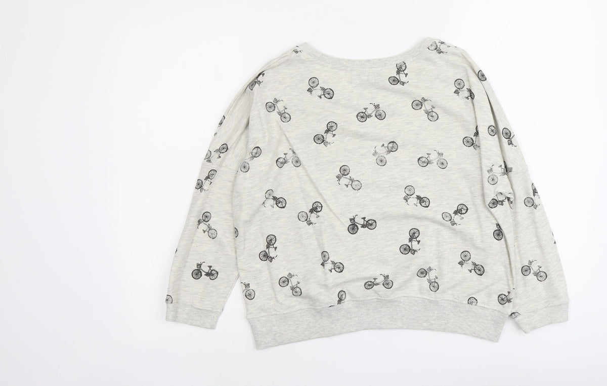 Denim & Co. Womens Grey Geometric Cotton Pullover Sweatshirt Size 12 Pullover - Bicycle