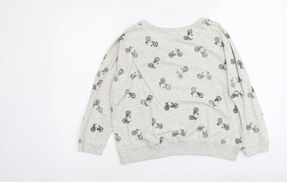 Denim & Co. Womens Grey Geometric Cotton Pullover Sweatshirt Size 12 Pullover - Bicycle