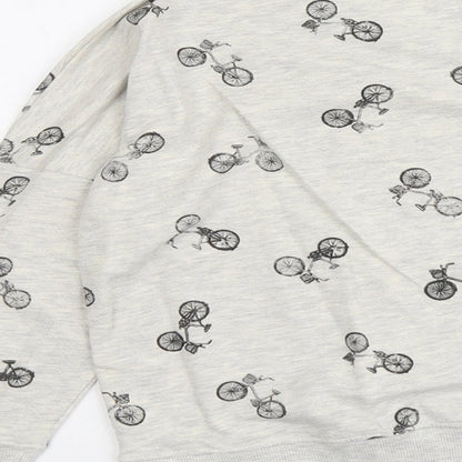 Denim & Co. Womens Grey Geometric Cotton Pullover Sweatshirt Size 12 Pullover - Bicycle