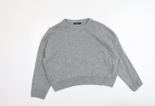 Boohoo Womens Grey Round Neck Acrylic Pullover Jumper Size L