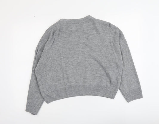 Boohoo Womens Grey Round Neck Acrylic Pullover Jumper Size L