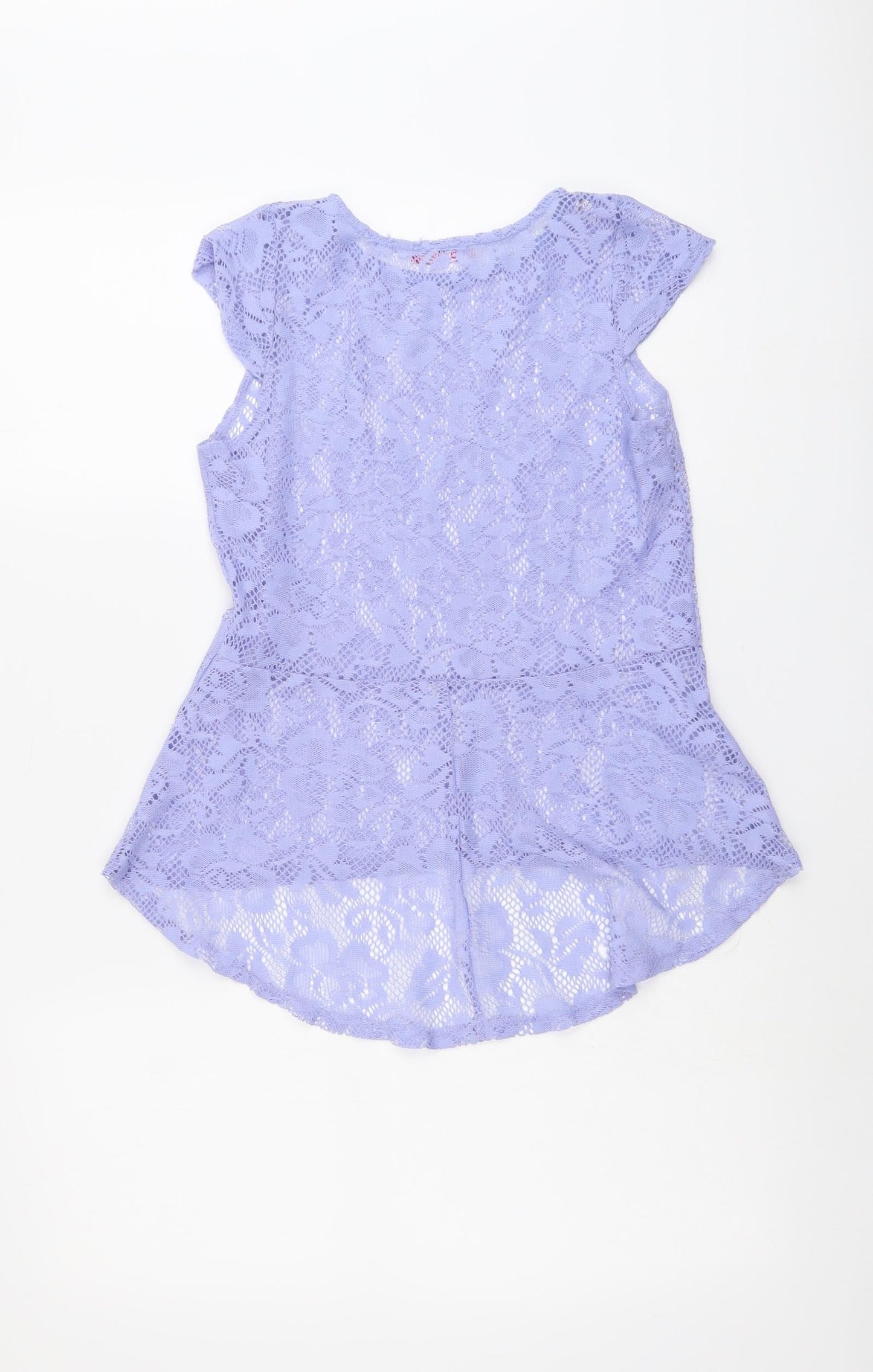 Young Dimension Girls Purple Floral Polyester Basic Blouse Size 12-13 Years Round Neck Pullover