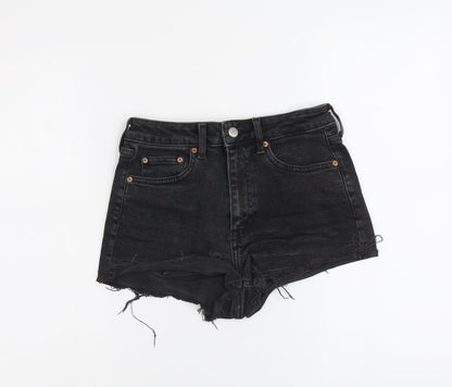 H&M Womens Black Cotton Cut-Off Shorts Size 6 L3 in Regular Button