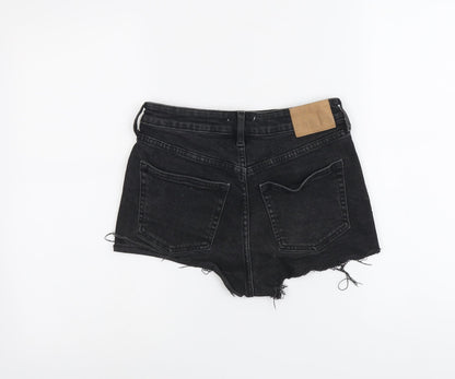 H&M Womens Black Cotton Cut-Off Shorts Size 6 L3 in Regular Button