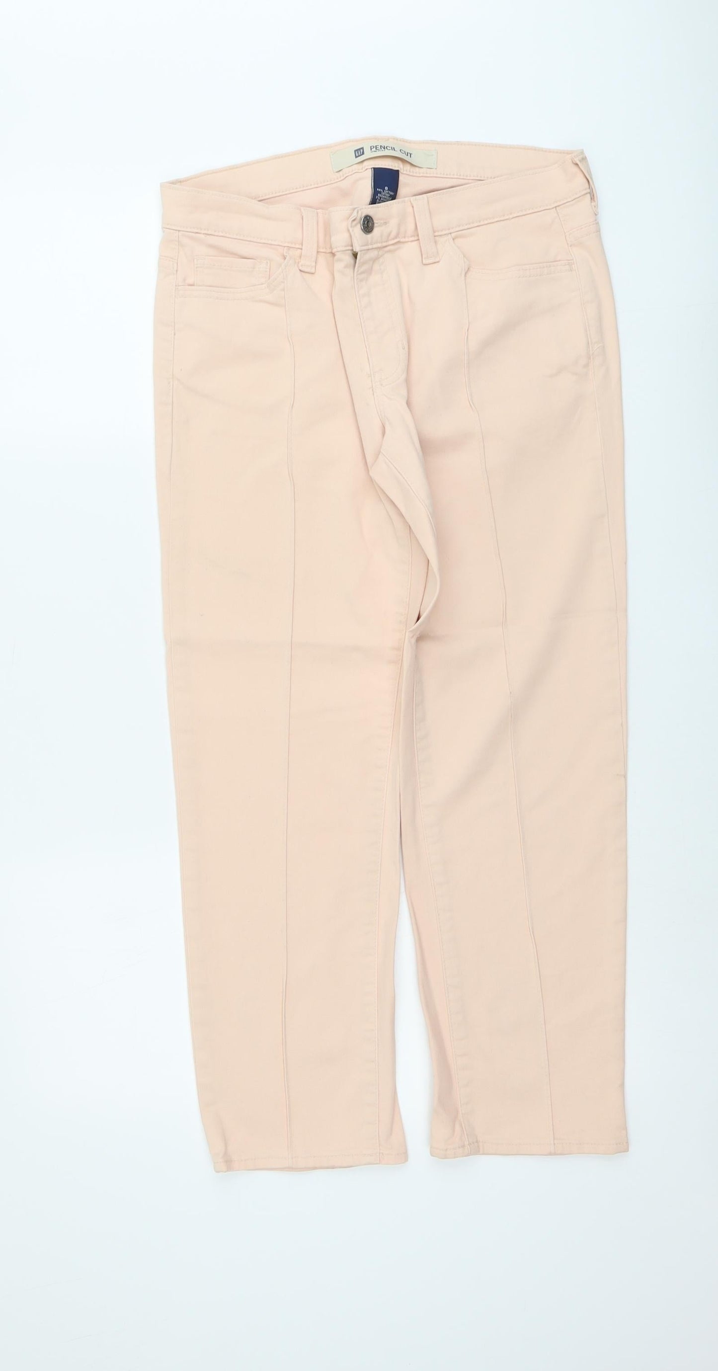 Gap Womens Pink Herringbone Cotton Straight Jeans Size 8 L26 in Regular Button