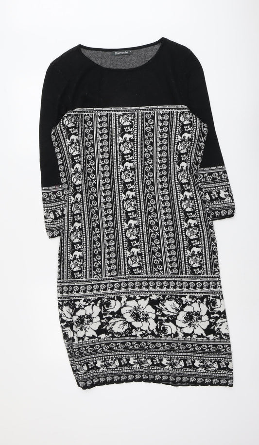 Bonmarché Womens Black Floral Nylon A-Line Size S Round Neck Pullover