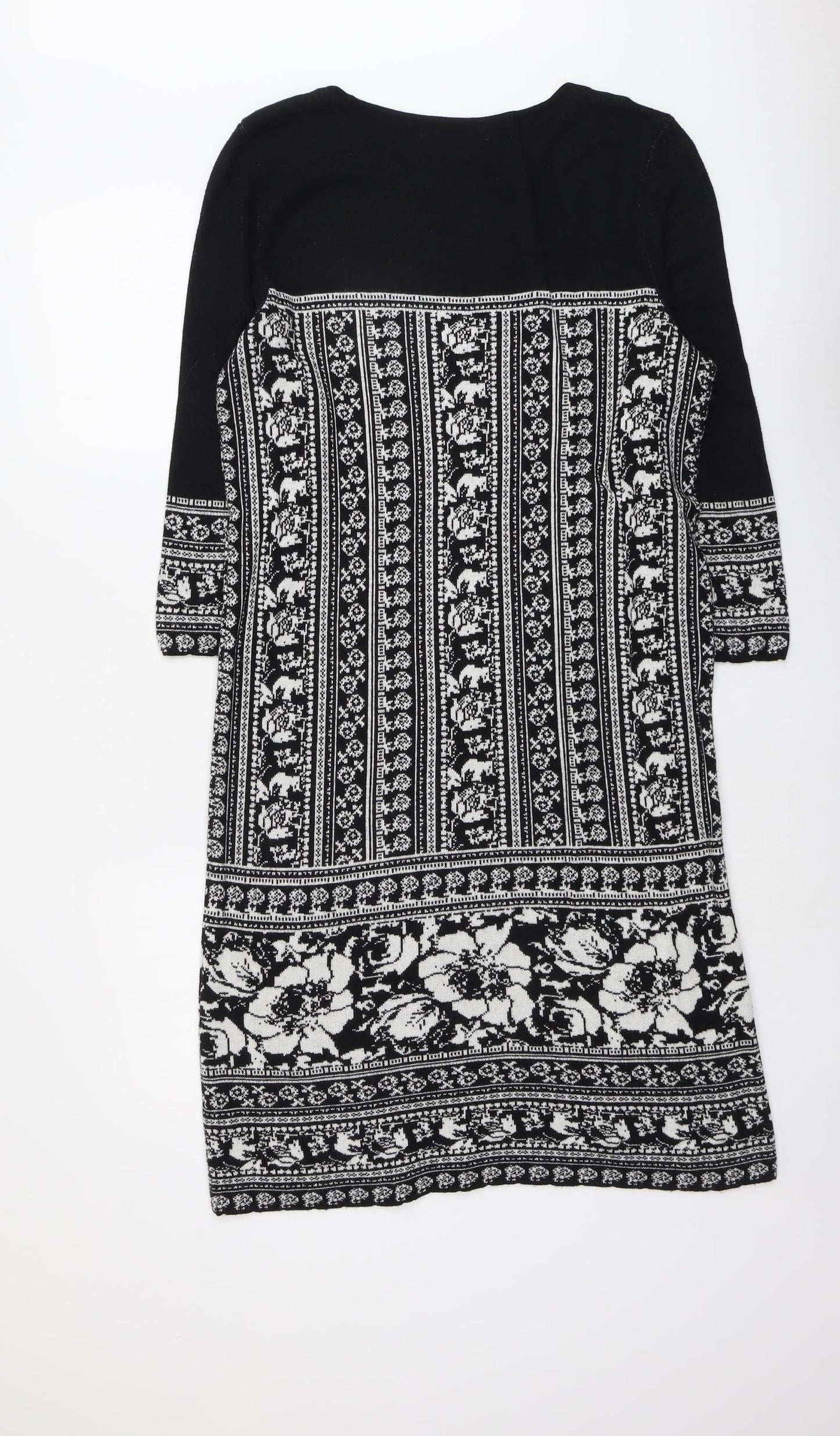 Bonmarché Womens Black Floral Nylon A-Line Size S Round Neck Pullover