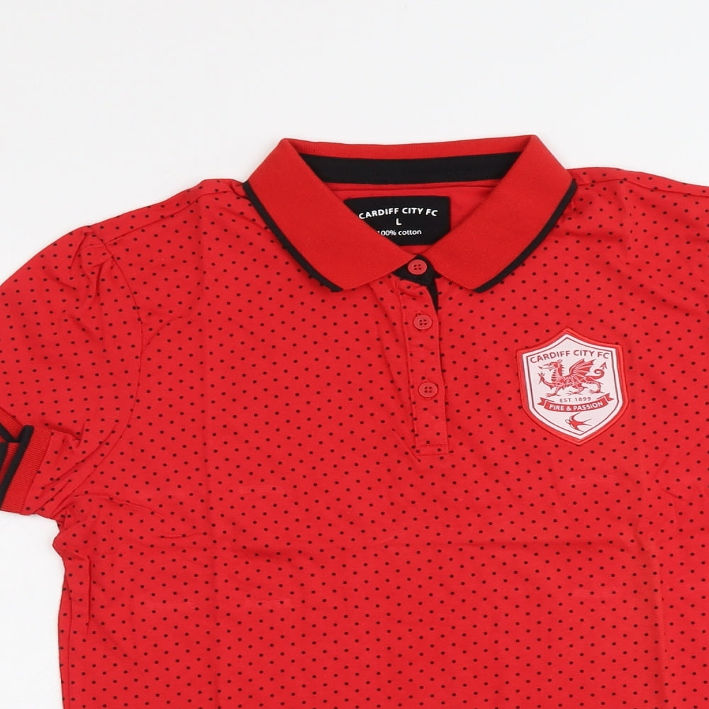 Cardiff City FC Womens Red Polka Dot Cotton Basic Polo Size L Collared - Cardiff City FC