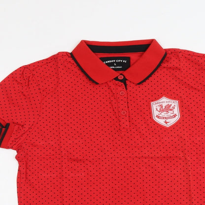 Cardiff City FC Womens Red Polka Dot Cotton Basic Polo Size L Collared - Cardiff City FC