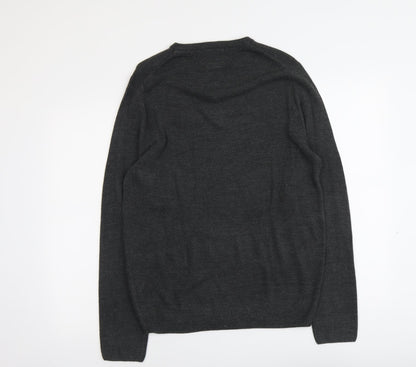 F&F Mens Grey V-Neck Acrylic Pullover Jumper Size M Long Sleeve