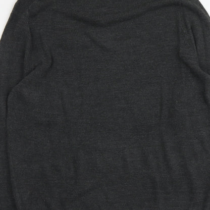 F&F Mens Grey V-Neck Acrylic Pullover Jumper Size M Long Sleeve