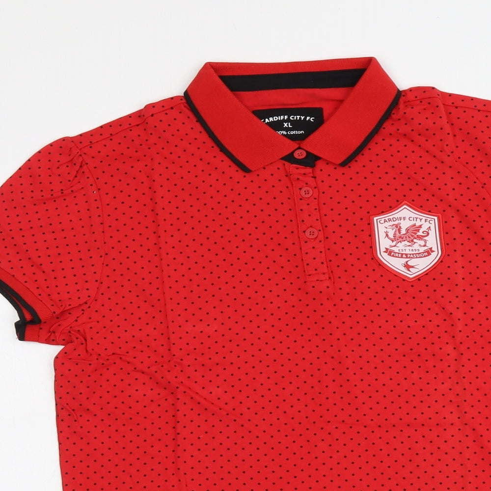 Cardiff City FC Womens Red Polka Dot Cotton Basic Polo Size XL Collared - Cardiff City FC