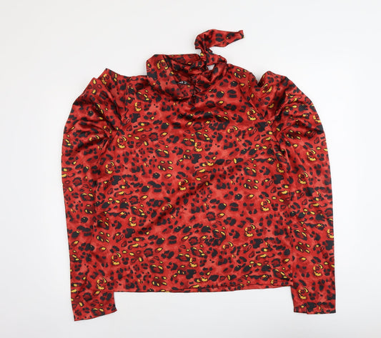 SheIn Womens Red Geometric Polyester Basic Blouse Size L Cowl Neck