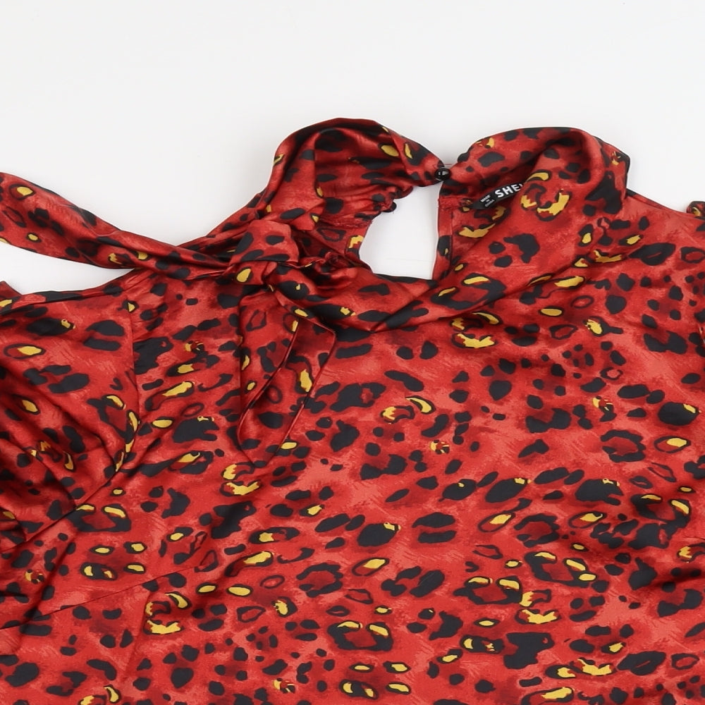 SheIn Womens Red Geometric Polyester Basic Blouse Size L Cowl Neck