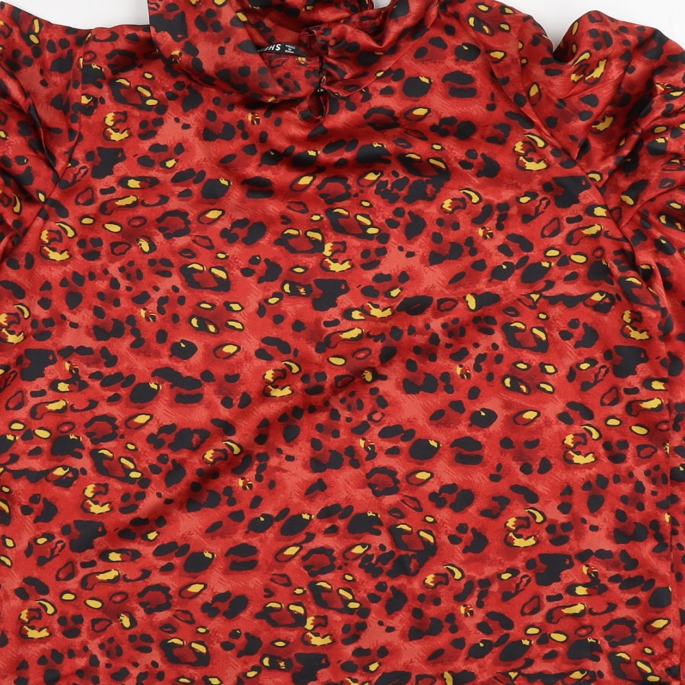 SheIn Womens Red Geometric Polyester Basic Blouse Size L Cowl Neck