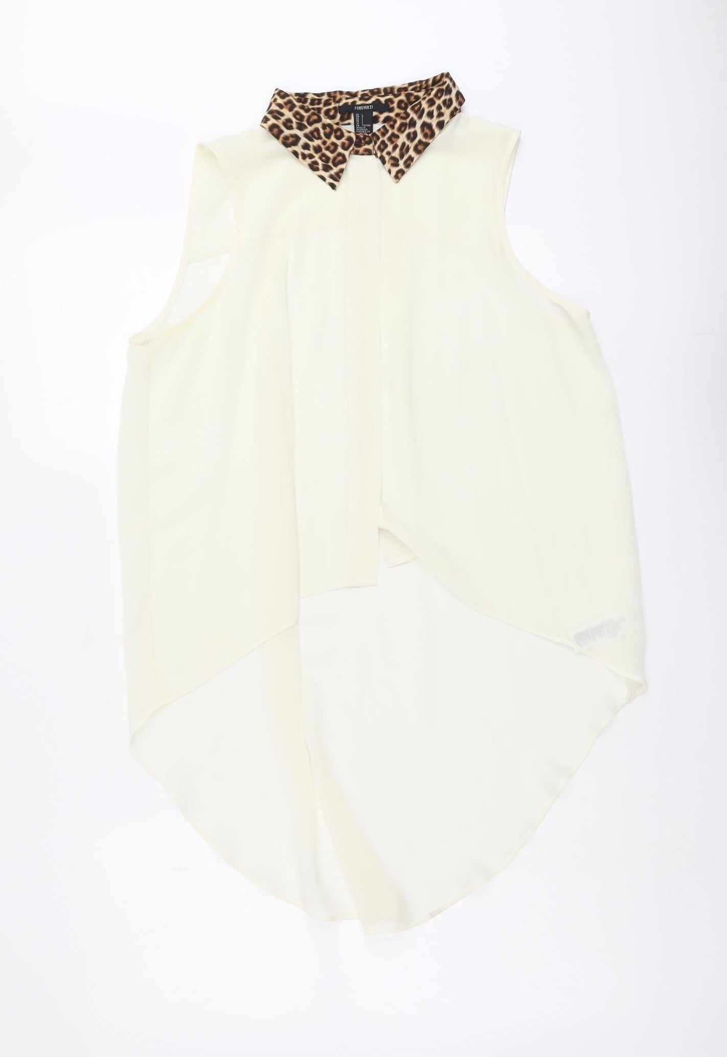 FOREVER 21 Womens Ivory Animal Print Polyester Basic Tank Size L Collared - Leopard Print