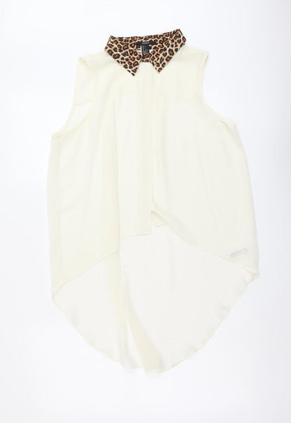 FOREVER 21 Womens Ivory Animal Print Polyester Basic Tank Size L Collared - Leopard Print