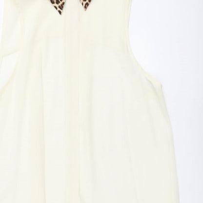 FOREVER 21 Womens Ivory Animal Print Polyester Basic Tank Size L Collared - Leopard Print