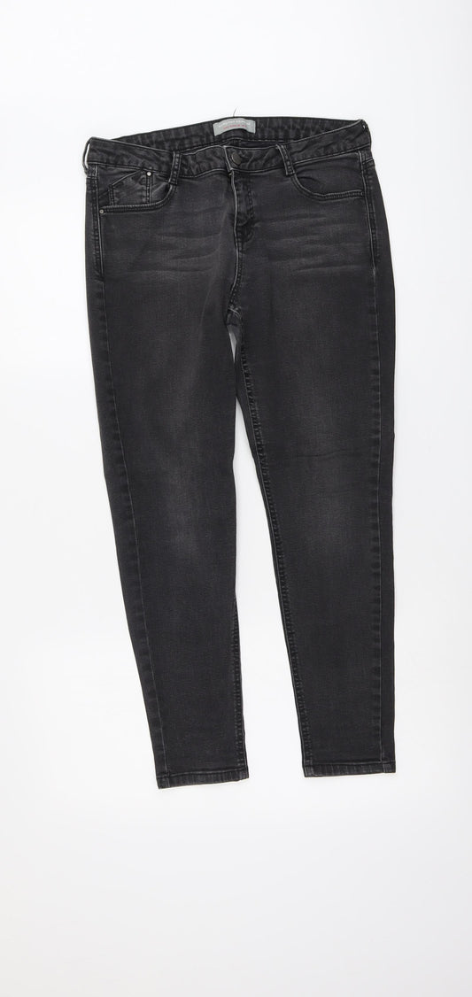 Dorothy Perkins Womens Grey Cotton Skinny Jeans Size 12 L26 in Regular Button