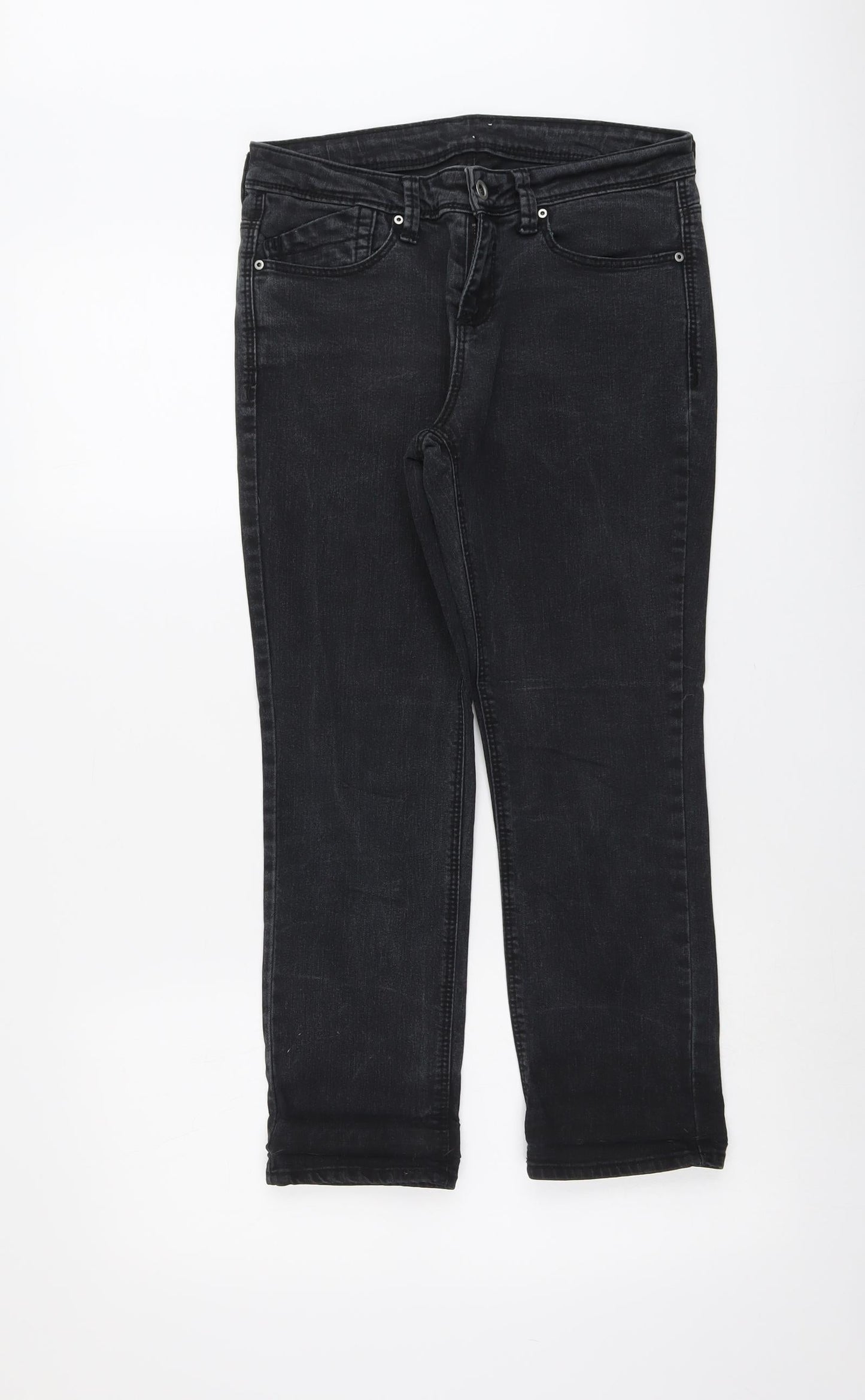 Denim & Co. Womens Grey Cotton Straight Jeans Size 10 L24 in Regular Button