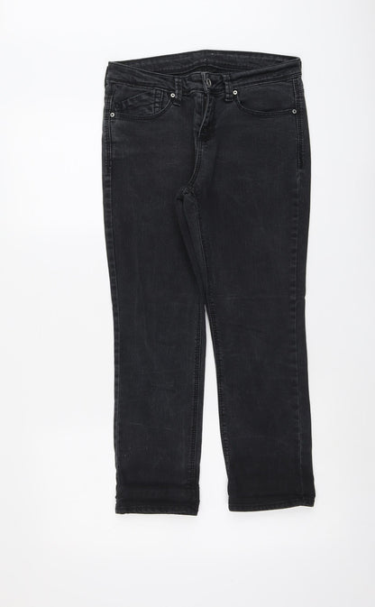 Denim & Co. Womens Grey Cotton Straight Jeans Size 10 L24 in Regular Button