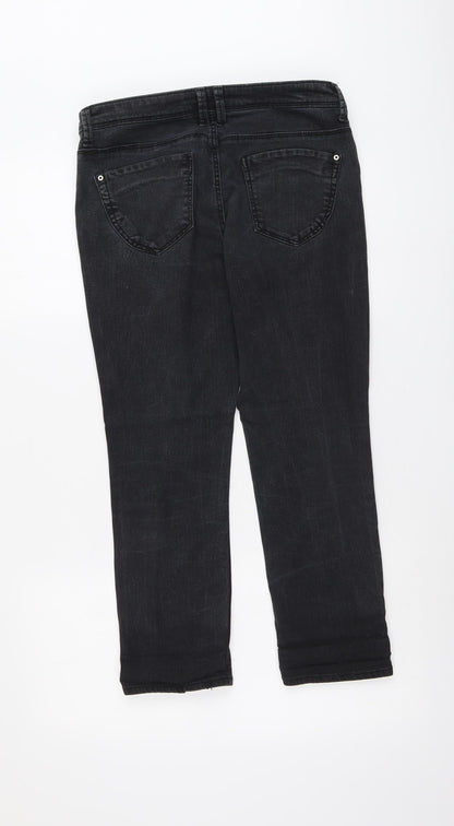 Denim & Co. Womens Grey Cotton Straight Jeans Size 10 L24 in Regular Button