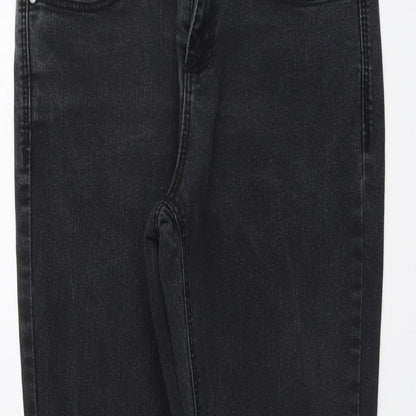 Denim & Co. Womens Grey Cotton Straight Jeans Size 10 L24 in Regular Button