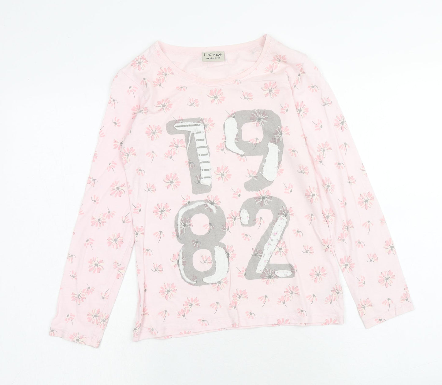 NEXT Girls Pink Floral Cotton Basic T-Shirt Size 12 Years Round Neck Pullover - 1982