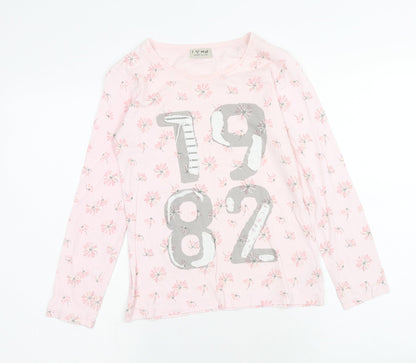 NEXT Girls Pink Floral Cotton Basic T-Shirt Size 12 Years Round Neck Pullover - 1982