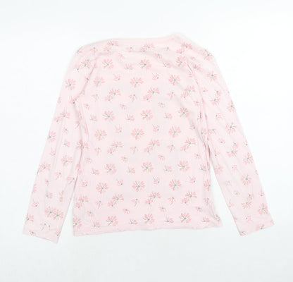 NEXT Girls Pink Floral Cotton Basic T-Shirt Size 12 Years Round Neck Pullover - 1982