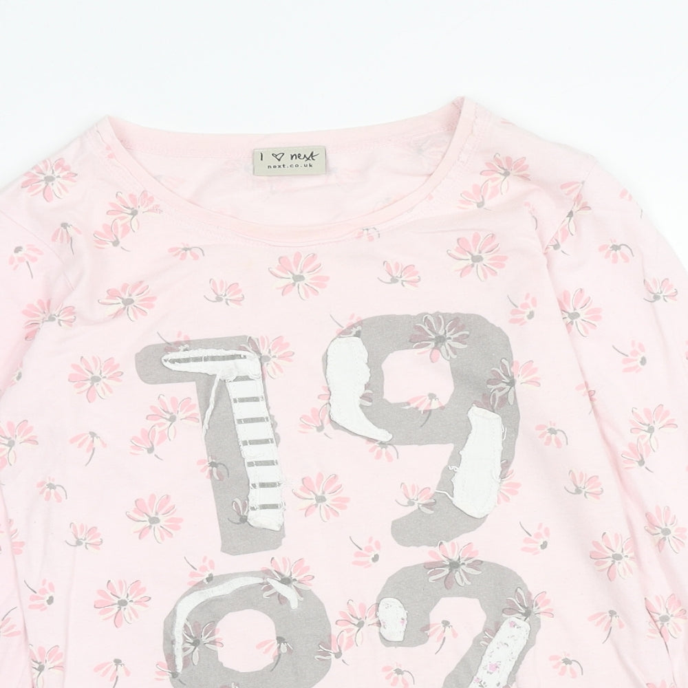 NEXT Girls Pink Floral Cotton Basic T-Shirt Size 12 Years Round Neck Pullover - 1982