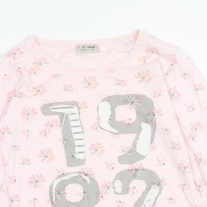 NEXT Girls Pink Floral Cotton Basic T-Shirt Size 12 Years Round Neck Pullover - 1982