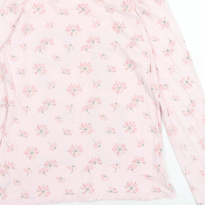NEXT Girls Pink Floral Cotton Basic T-Shirt Size 12 Years Round Neck Pullover - 1982