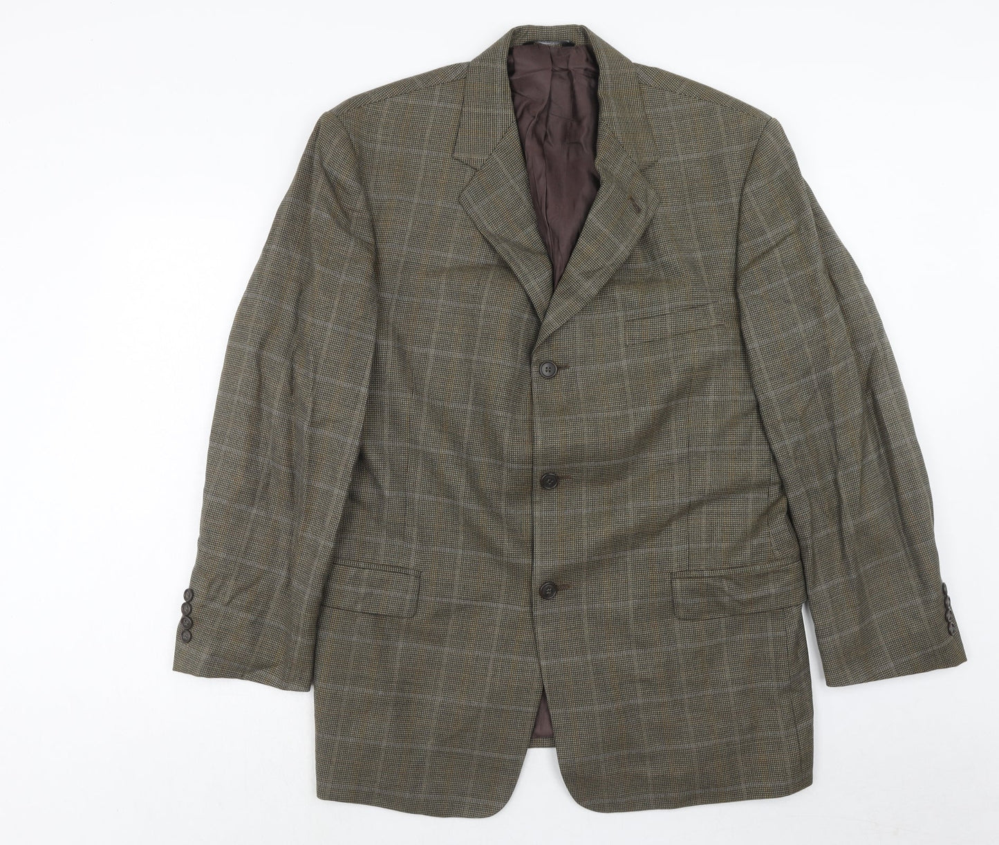 Portfolio Mens Brown Check Wool Jacket Blazer Size 44 Regular