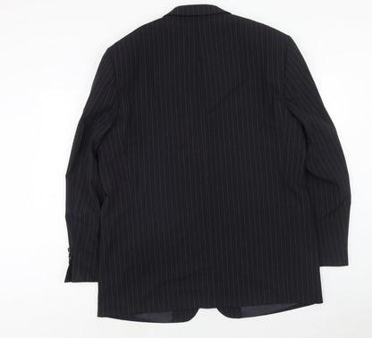 SMITHYS Mens Black Striped Wool Jacket Suit Jacket Size 44 Regular