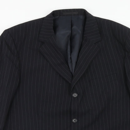 SMITHYS Mens Black Striped Wool Jacket Suit Jacket Size 44 Regular