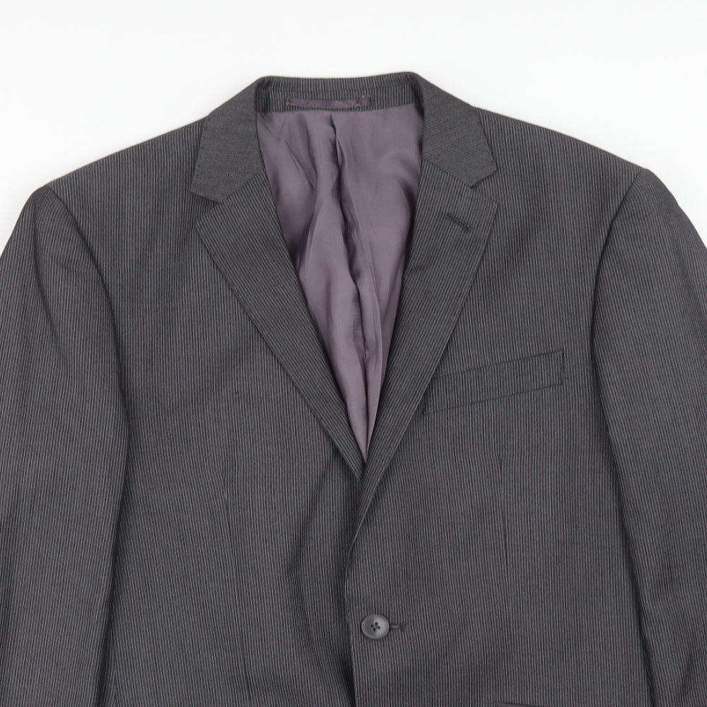 F&F Mens Grey Striped Polyester Jacket Suit Jacket Size 38 Regular
