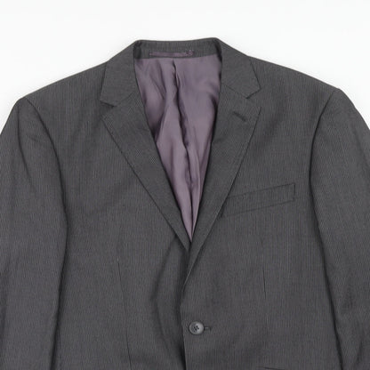 F&F Mens Grey Striped Polyester Jacket Suit Jacket Size 38 Regular