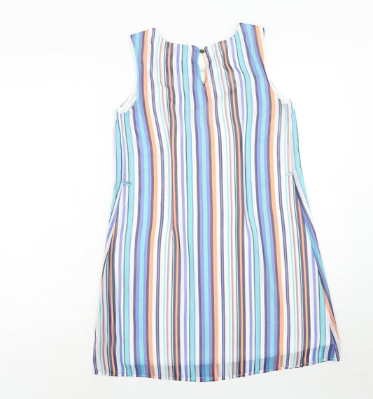 Atmosphere Womens Multicoloured Striped Polyester A-Line Size 8 Round Neck Button