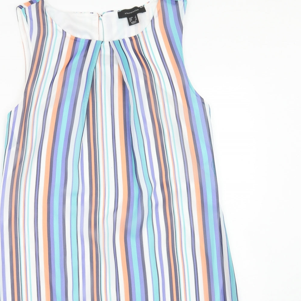 Atmosphere Womens Multicoloured Striped Polyester A-Line Size 8 Round Neck Button