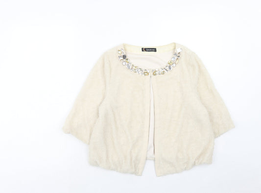 Kaleidoscope Womens Beige Scoop Neck Polyester Cardigan Jumper Size 14 - Embellished Neckline