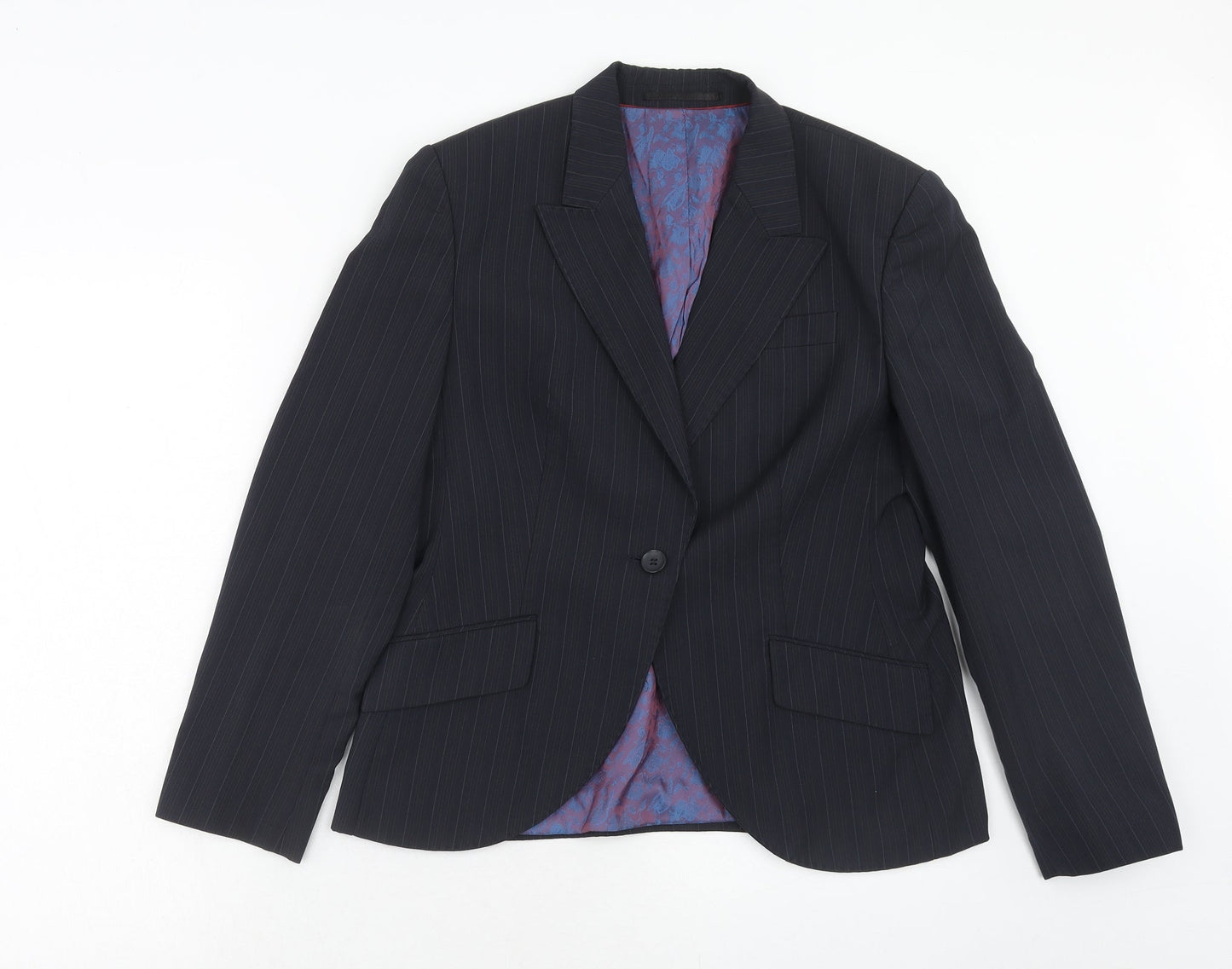 Waredrobe Womens Blue Striped Polyester Jacket Suit Jacket Size 12